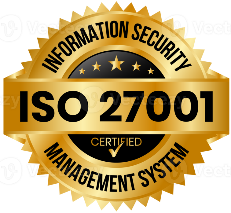 golden iso 27001 certified badge or information security management system iso 27001 icon rubber stamp seal label emblem with check mark glossy and golden badge transparent png